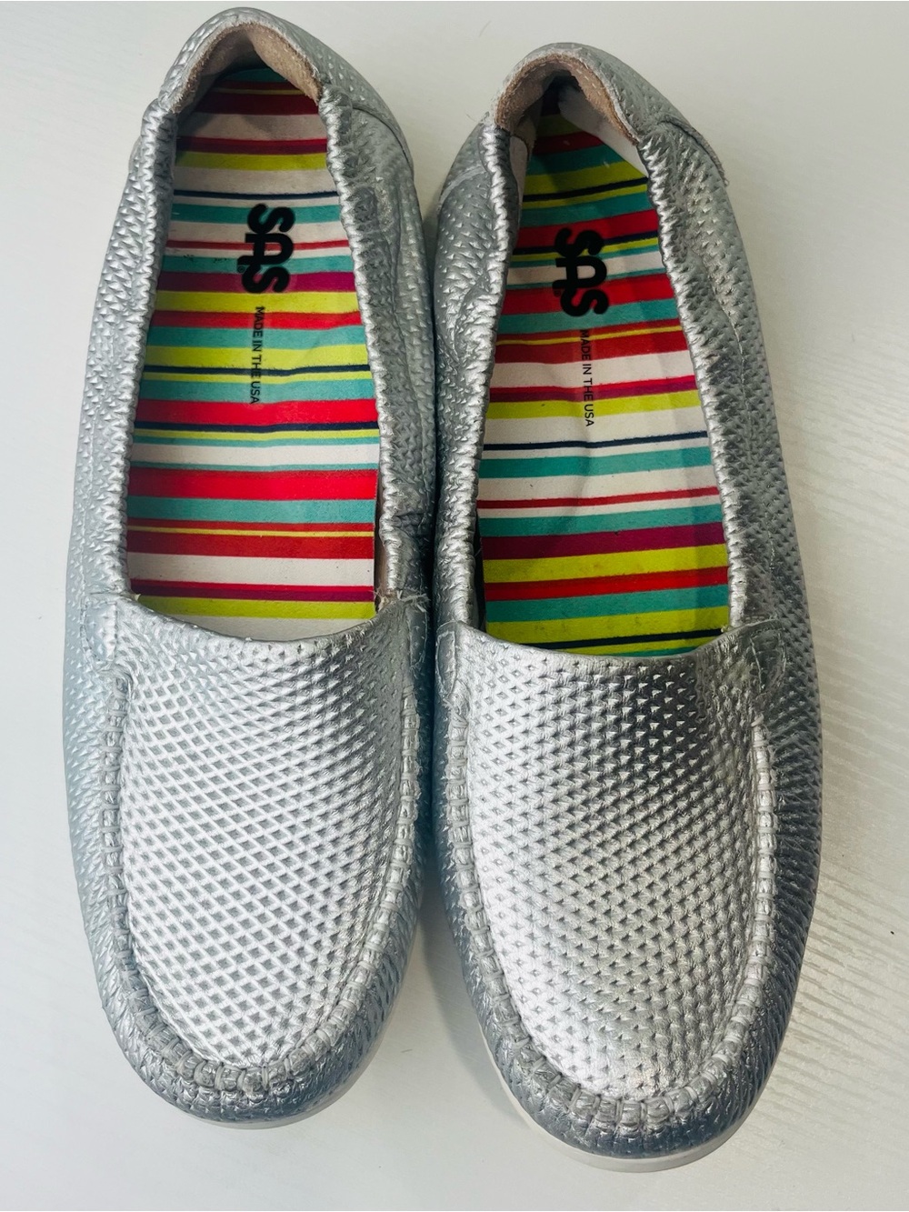 SAS Silver Textured Slip-On Loafer with Striped Insole